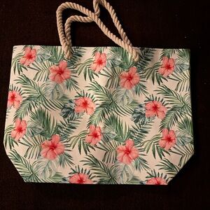 Tropical Canvas Beach Tote Bag with Rope Handles- NEW